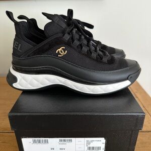 New Authentic Chanel Quilted Black CC Trainer Sneaker with Box